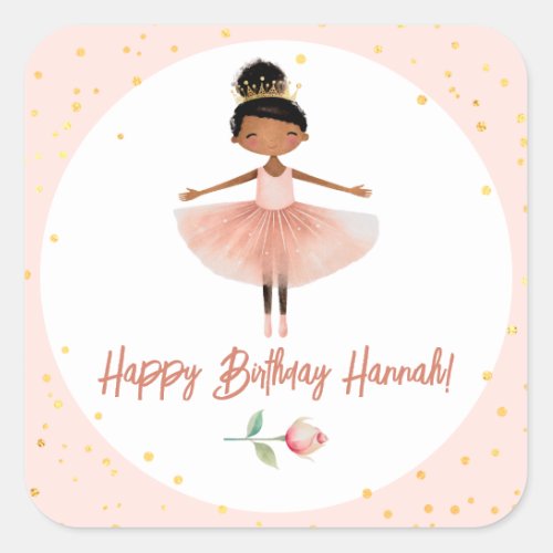 Ballerina Ballet Pink Birthday Girl Square Sticker