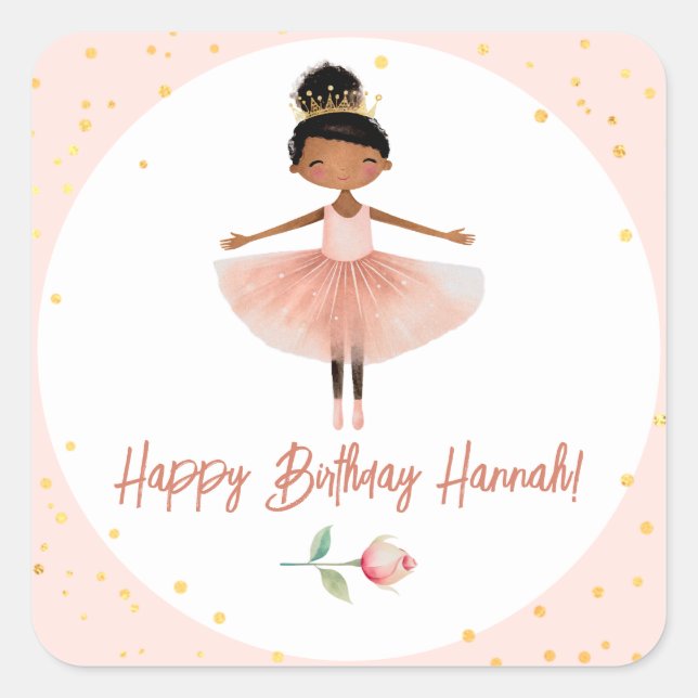 Ballerina Ballet Pink Birthday Girl Square Sticker (Front)
