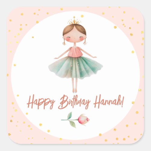 Ballerina Ballet Pink Birthday Square Sticker