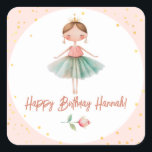 Ballerina Ballet Pink Birthday Square Sticker<br><div class="desc">Cute watercolor Ballet Ballerina Birthday watercolor artwork.  Children's ballerina birthday theme. Easy to personalize.</div>