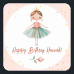 Ballerina Ballet Pink Birthday Square Sticker<br><div class="desc">Cute watercolor Ballet Ballerina Birthday watercolor artwork.  Children's ballerina birthday theme. Easy to personalize.</div>