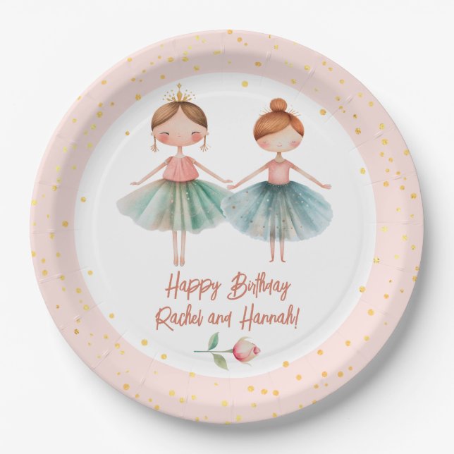 Ballerina Ballet Pink Double Birthday Paper Plates (Front)