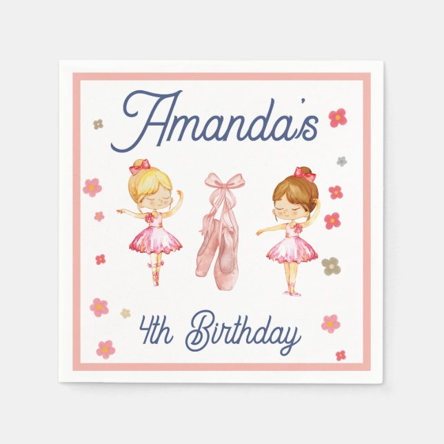 Ballerina Ballet Pink Pattern Birthday  Napkins (Front)