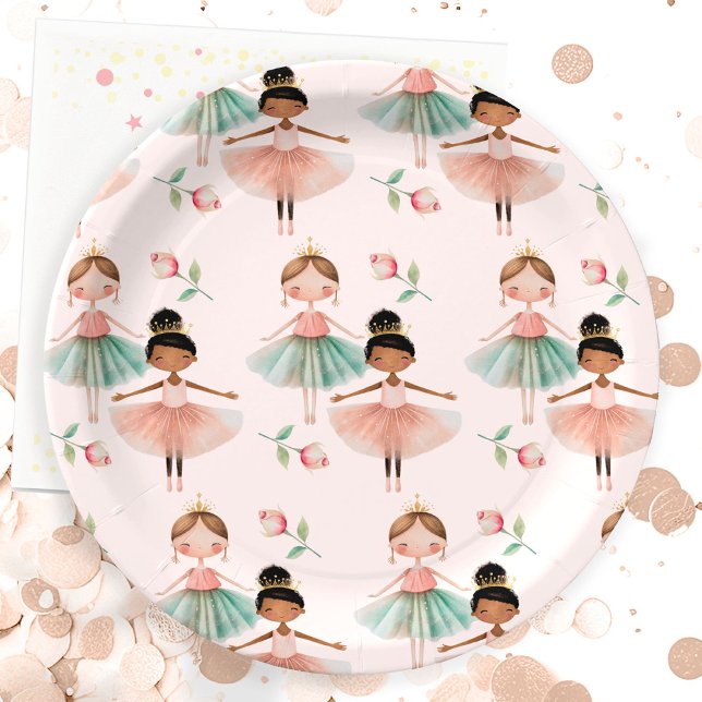 Ballerina Ballet Pink Pattern Birthday Paper Plates (Creator Uploaded)