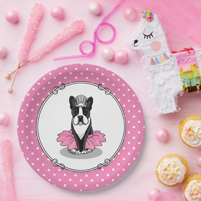 Ballerina Ballet Princess Boston Terrier (black) Paper Plates (Party)