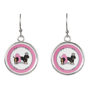 Ballerina Ballet Princess Dachshund (black & tan) Earrings
