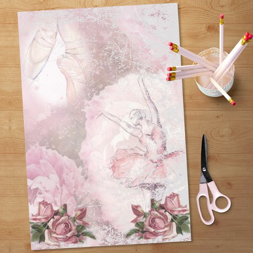 Ballerina Ballet Shoes Pink Roses Decoupage Tissue Paper