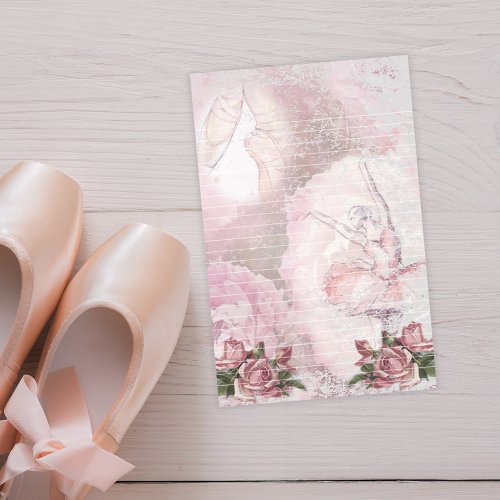Ballerina Ballet Shoes Pink Roses Lined Stationery