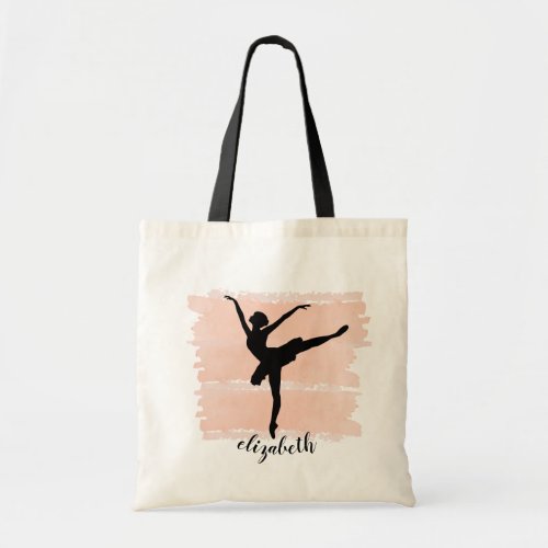 Ballerina Ballet Silhouette on Pink Watercolor Tote Bag