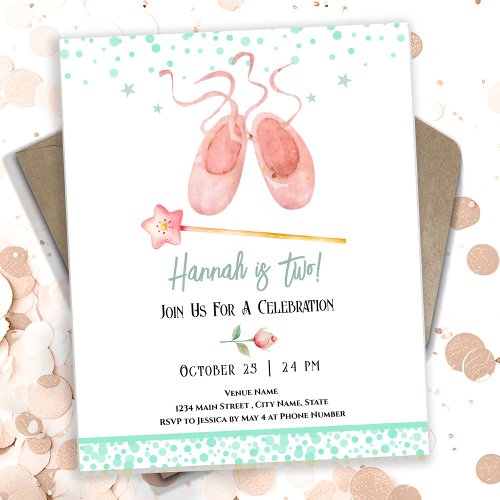 Ballerina Ballet Slippers 2nd Birthday Girl Invitation