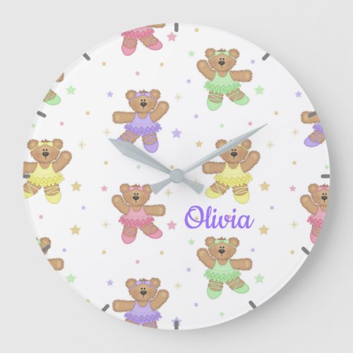 Ballerina Ballet Teddy Bear Baby Girl Nursery  Large Clock