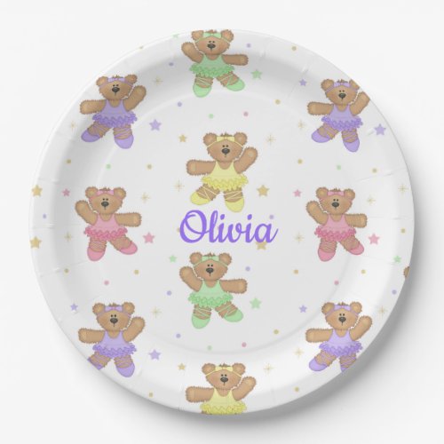 Ballerina Ballet Teddy Bears Girl Baby Shower Paper Plates