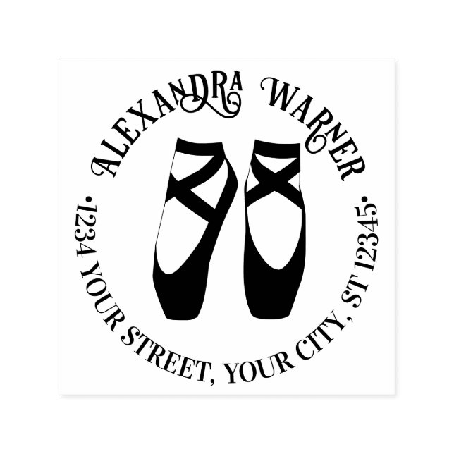 Ballerina Ballet Toe Pointe Shoes #2 Name Address Self-inking Stamp (Design)