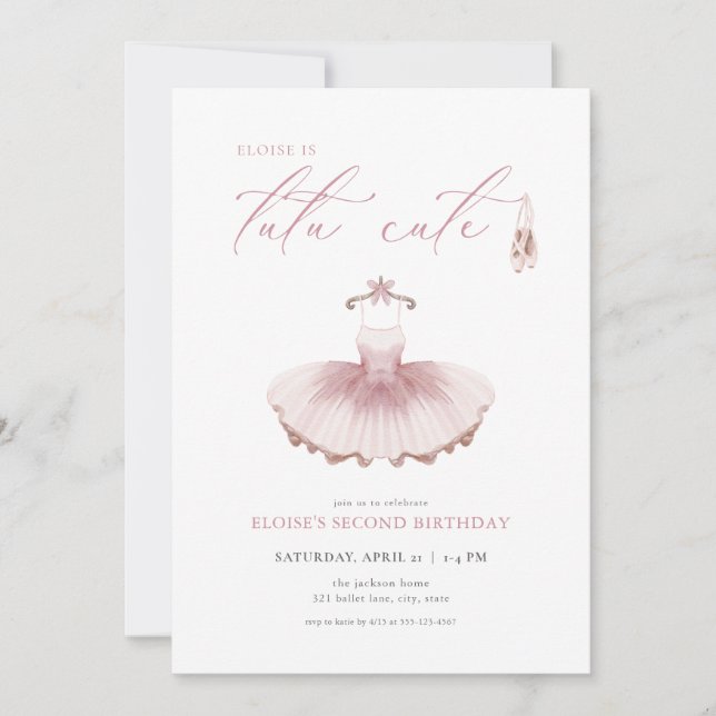 Ballerina Ballet Tutu Cute 2nd Birthday Invitation (Front)