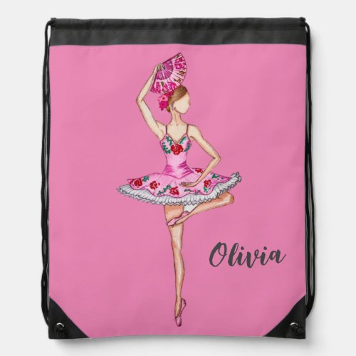 Ballerina ballet with a hand fan drawstring bag