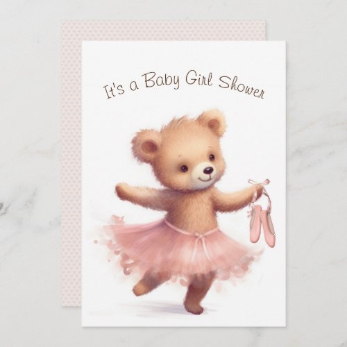 Ballerina Bear Baby Girl Shower Invitation