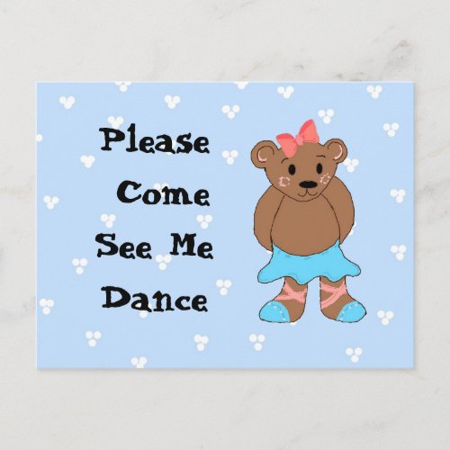 Ballerina Bear Dance Recital Invitation