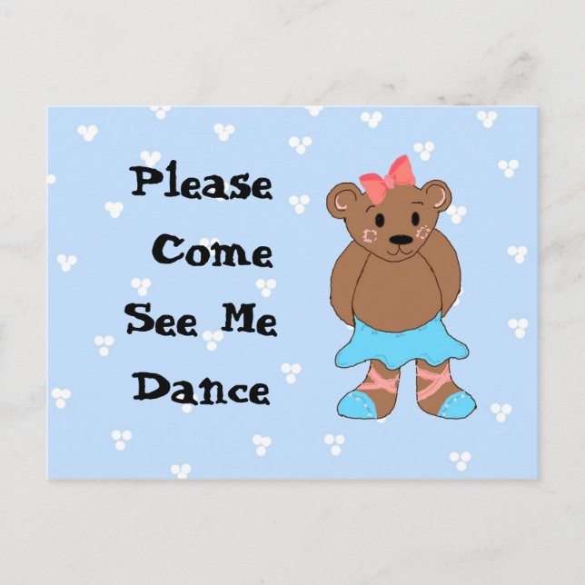 Ballerina Bear Dance Recital Invitation (Front)