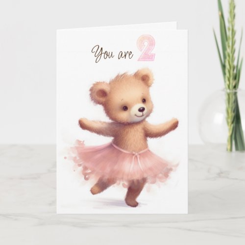 Ballerina Bear For 2nd Birthday Card