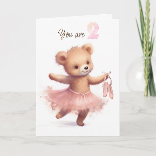 Ballerina Bear For 2nd Birthday Card