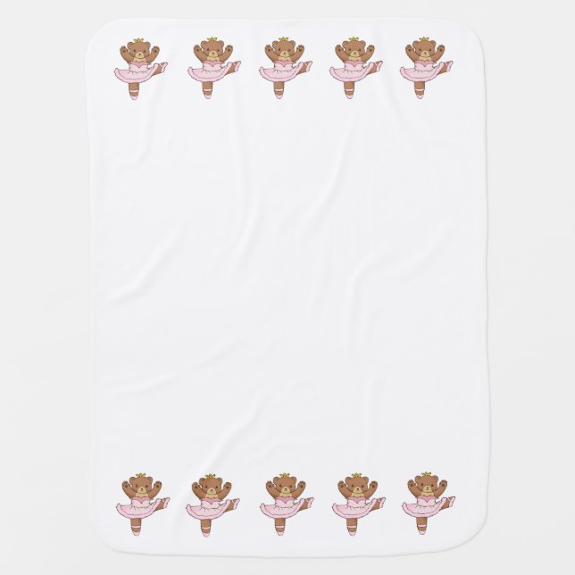 Ballerina Bear in Pink Tutu Baby Blanket (Front)