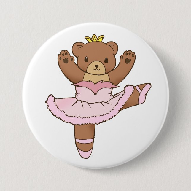Ballerina Bear in Pink Tutu Button (Front)