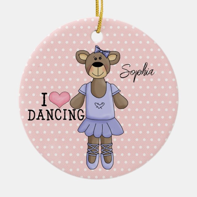 Ballerina Bear (purple dress) Ceramic Ornament (Front)