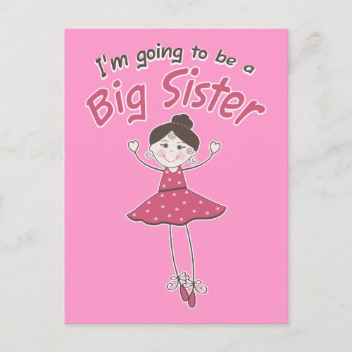 Ballerina Big Sister To Be Announcement Postcard