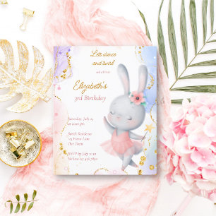 Ballerina birthday dancing bunny budget invitation