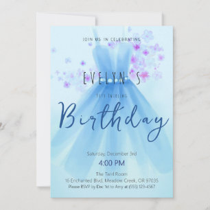 Ballerina Birthday Girl Blue Tutu Dance Party Invitation