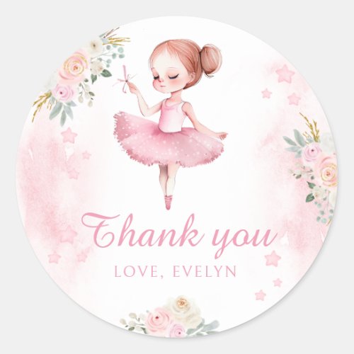 Ballerina birthday girl thank you round stickers