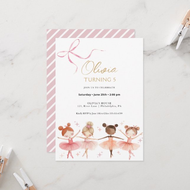 Ballerina Birthday Girly Invitation (Front/Back In Situ)