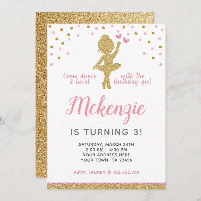 Ballerina Birthday Invitation (Front/Back)