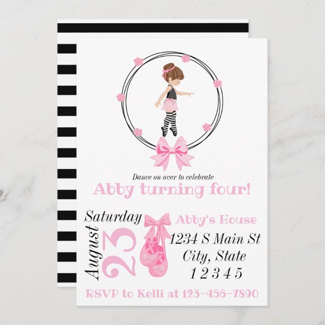 Ballerina Birthday Invitation (Front/Back)