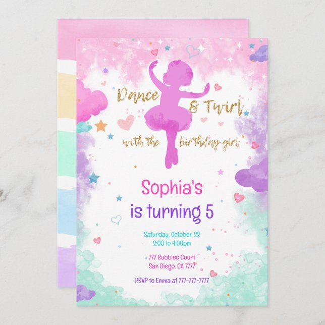 Ballerina Birthday Invitation (Front/Back)
