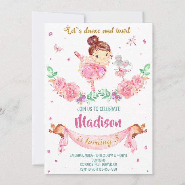 Ballerina birthday invitation Ballerina invitation (Front)