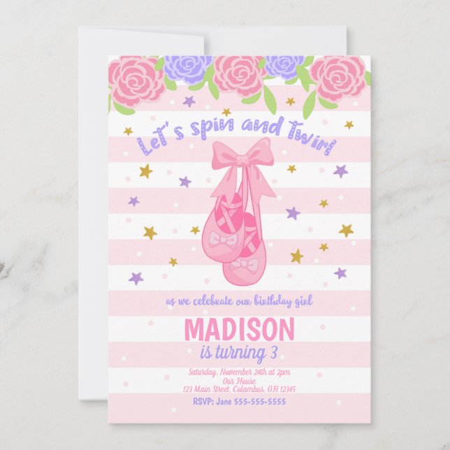 Ballerina Birthday Invitation / Ballet Shoes (Front)