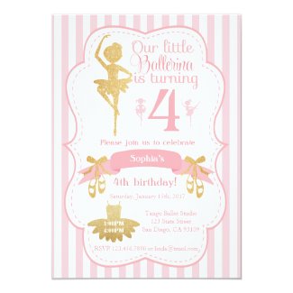 Ballerina Birthday Invitation in Pink and Gold