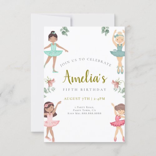 Ballerina Birthday Invitation Pink and Gold