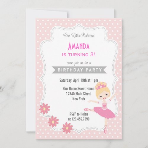 Ballerina Birthday Invitation Sweet Pink