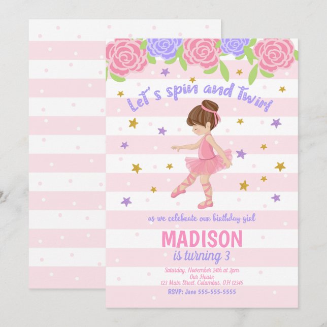 Ballerina Birthday Invitation - Tutu Invitation (Front/Back)