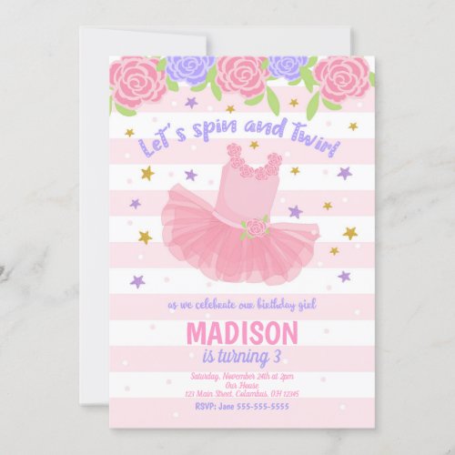 Ballerina Birthday Invitation  Tutu Invitation