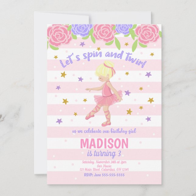 Ballerina Birthday Invitation / Tutu Invitation (Front)