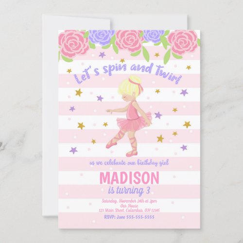 Ballerina Birthday Invitation  Tutu Invitation