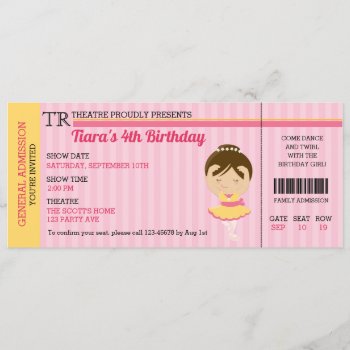 Ballerina Birthday Invitations (ticket Style) by CallaChic at Zazzle