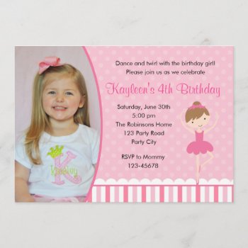 Ballerina Birthday Invitations With Photo (pink) by CallaChic at Zazzle