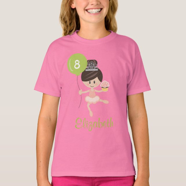 Ballerina Birthday Kids Ringer T-Shirt Brunette (Front)