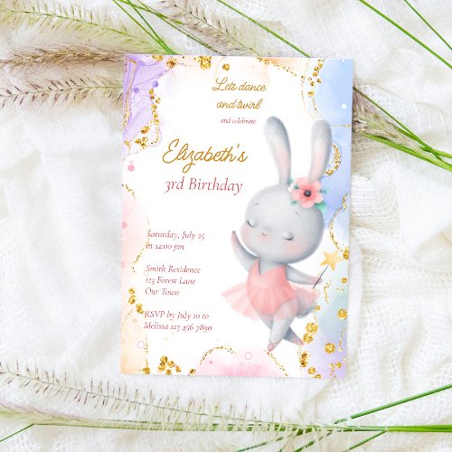 Ballerina birthday party cute dancing bunny  invitation