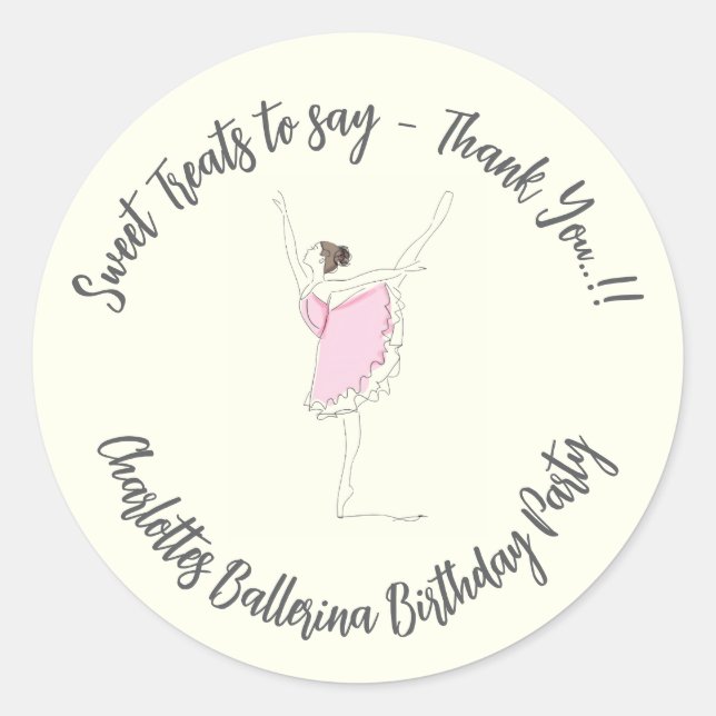 Ballerina Birthday Party - Favor Bag  Classic Round Sticker (Front)