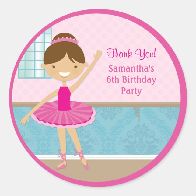 Ballerina Birthday Party Favor Stickers (Front)